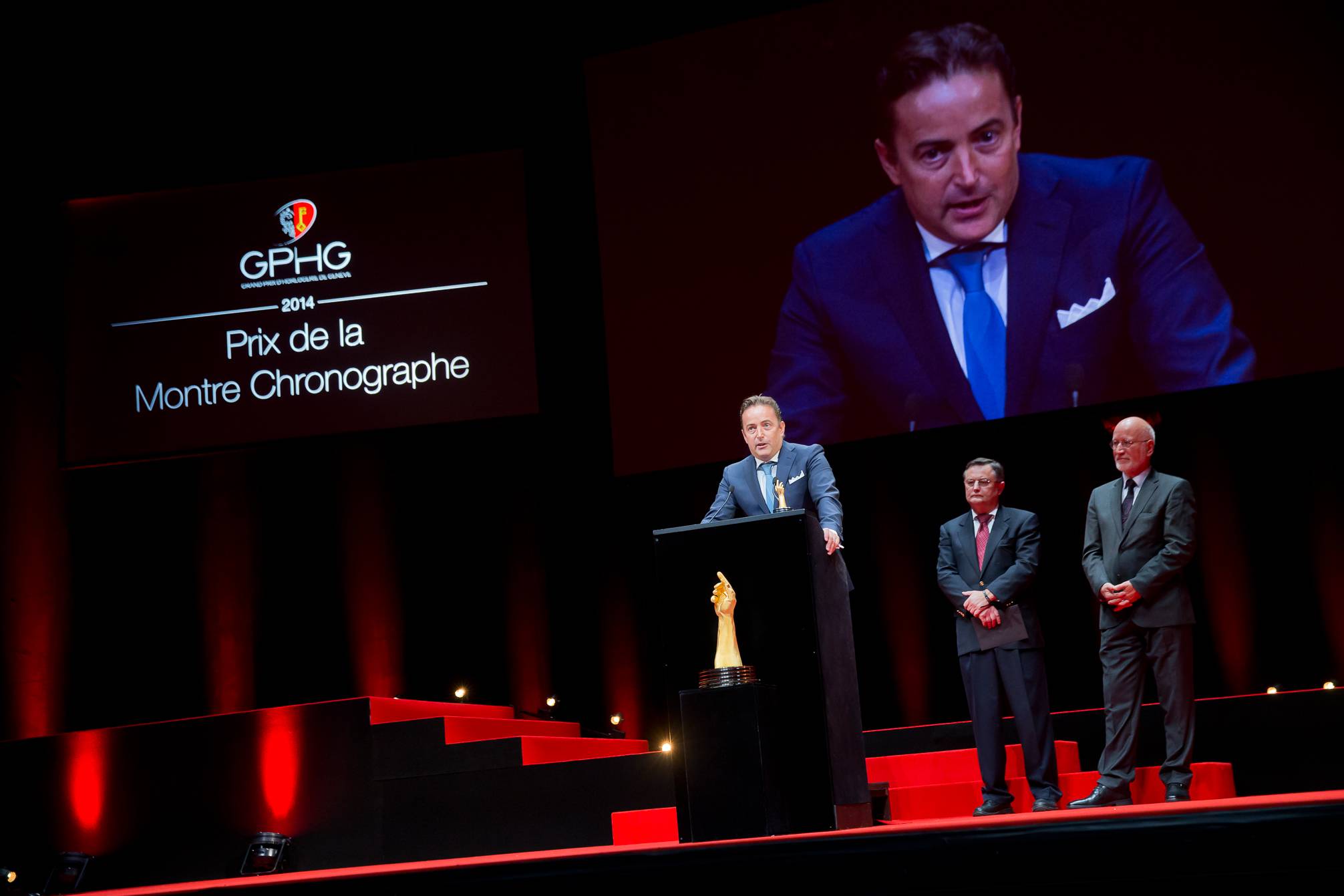 Pierre Jacques (CEO of De Bethune, winner of the Chronograph Watch Prize 2014), Moritz Elsaesser and Jean-Philippe Arm (jury members)