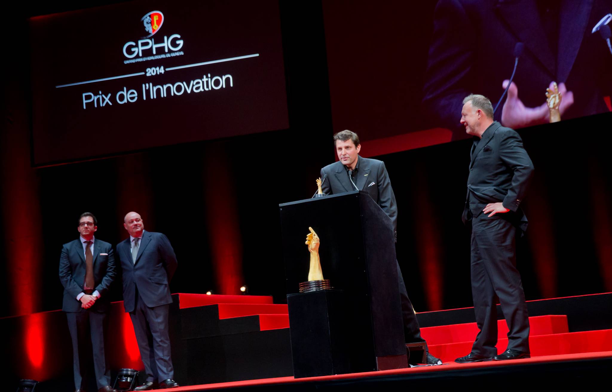 Benjamin Clymer and William Rohr (jury members), Felix Baumgartner and Martin Frei (Co-founders of Urwerk, winner of the Innovation Watch Prize 2014)