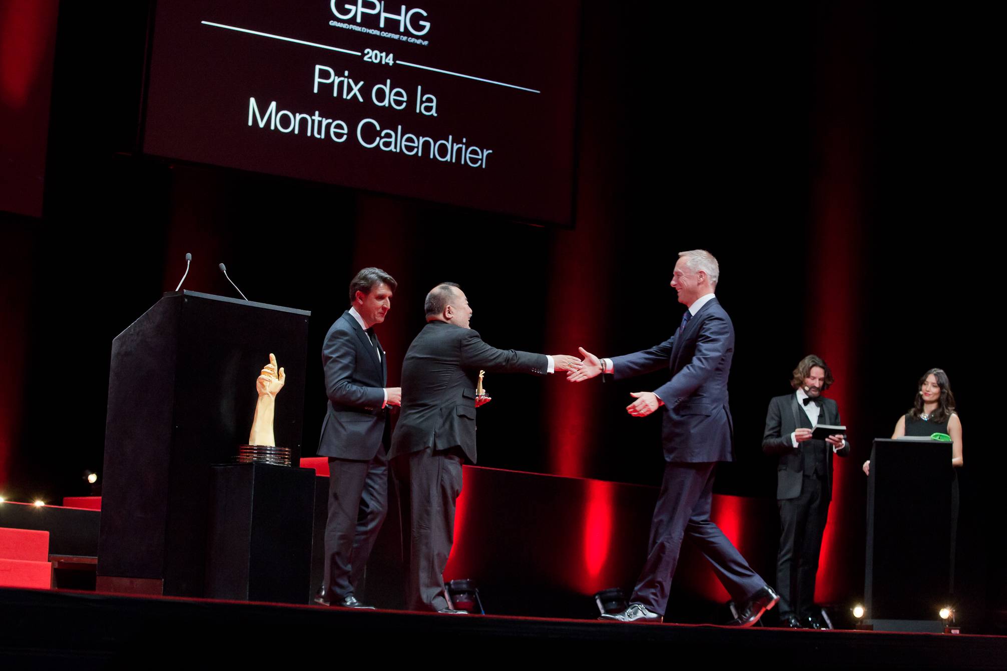 Carlos Alonso and Takeshi Matsuyama (jury members), Wilhelm Schmid (CEO of A. Lange &amp; Söhne, winner of the Calendar Watch Prize 2014)